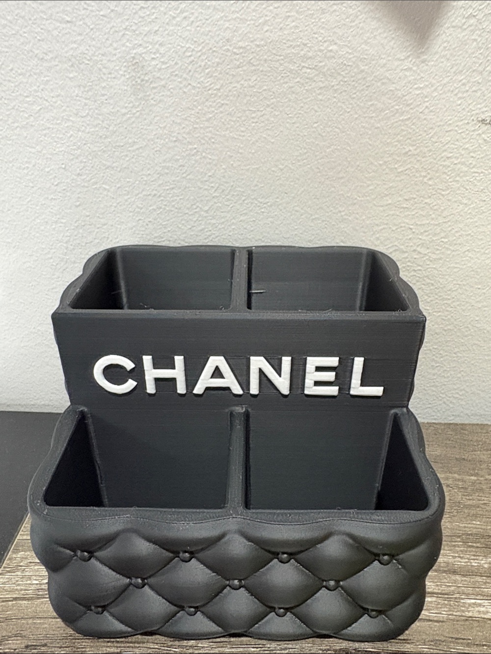 Chic Black Quilted Makeup & Desk Organizer - 4 Compartment
